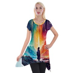 Starry Night Wanderlust: A Whimsical Adventure Short Sleeve Side Drop Tunic by stine1