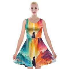 Starry Night Wanderlust: A Whimsical Adventure Velvet Skater Dress