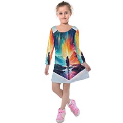 Starry Night Wanderlust: A Whimsical Adventure Kids  Long Sleeve Velvet Dress by stine1