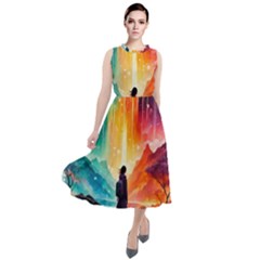 Starry Night Wanderlust: A Whimsical Adventure Round Neck Boho Dress