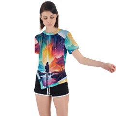 Starry Night Wanderlust: A Whimsical Adventure Asymmetrical Short Sleeve Sports T-shirt by stine1