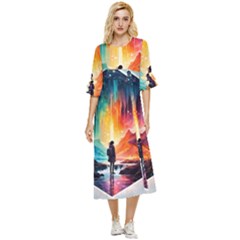 Starry Night Wanderlust: A Whimsical Adventure Double Cuff Midi Dress