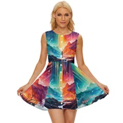 Starry Night Wanderlust: A Whimsical Adventure Sleeveless Button Up Dress by stine1