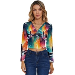 Starry Night Wanderlust: A Whimsical Adventure Long Sleeve V-Neck Top