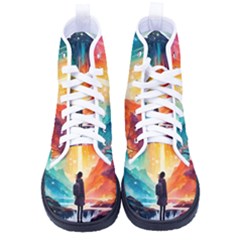 Starry Night Wanderlust: A Whimsical Adventure Kid s High-top Canvas Sneakers by stine1