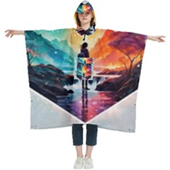 Starry Night Wanderlust: A Whimsical Adventure Women s Hooded Rain Ponchos by stine1