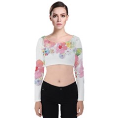 Flower-2342706 Velvet Long Sleeve Crop Top by lipli