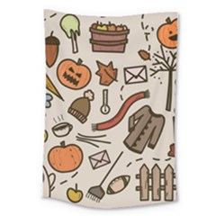 Halloween Doodle Autumn Pumpkin Large Tapestry by Bedest