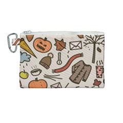 Halloween Doodle Autumn Pumpkin Canvas Cosmetic Bag (medium) by Bedest