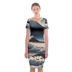 Hokusai Moutains Japan Classic Short Sleeve Midi Dress by Bedest