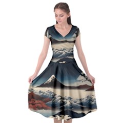 Hokusai Moutains Japan Cap Sleeve Wrap Front Dress by Bedest