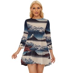 Hokusai Moutains Japan Long Sleeve Babydoll Dress