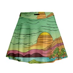 Painting Colors Box Green Mini Flare Skirt