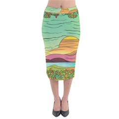 Painting Colors Box Green Velvet Midi Pencil Skirt by Bedest