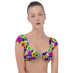 Flower Vase Flower Collage Pop Art Cap Sleeve Ring Bikini Top by Bedest