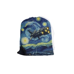 Spaceship Starry Night Van Gogh Painting Drawstring Pouch (medium)