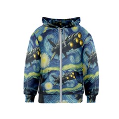 Spaceship Starry Night Van Gogh Painting Kids  Zipper Hoodie