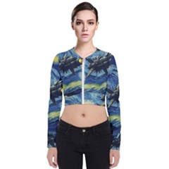 Spaceship Starry Night Van Gogh Painting Long Sleeve Zip Up Bomber Jacket