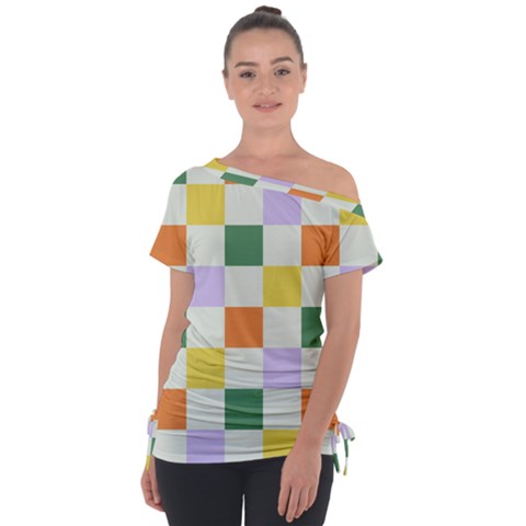 Board Pictures Chess Background Off Shoulder Tie-up T-shirt by Maspions