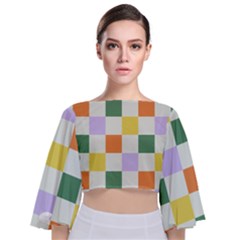 Board Pictures Chess Background Tie Back Butterfly Sleeve Chiffon Top