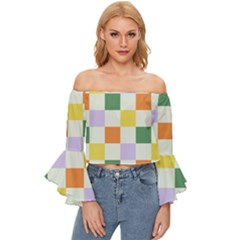 Board Pictures Chess Background Off Shoulder Flutter Bell Sleeve Top
