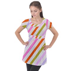 Lines Geometric Background Puff Sleeve Tunic Top