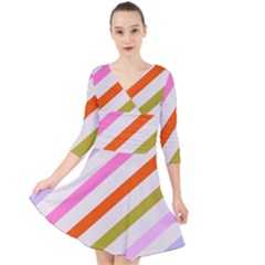 Lines Geometric Background Quarter Sleeve Front Wrap Dress