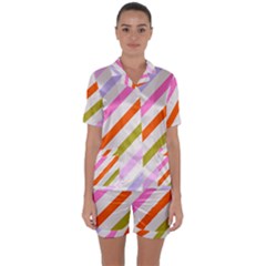 Lines Geometric Background Satin Short Sleeve Pajamas Set