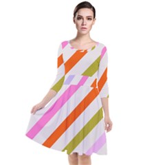 Lines Geometric Background Quarter Sleeve Waist Band Dress