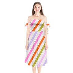 Lines Geometric Background Shoulder Tie Bardot Midi Dress