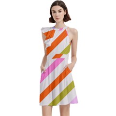 Lines Geometric Background Cocktail Party Halter Sleeveless Dress With Pockets