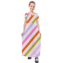 Lines Geometric Background Kids  Short Sleeve Maxi Dress