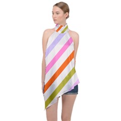 Lines Geometric Background Halter Asymmetric Satin Top