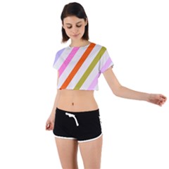 Lines Geometric Background Tie Back Short Sleeve Crop T-Shirt