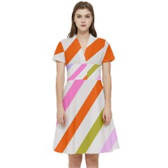 Lines Geometric Background Short Sleeve Waist Detail Dress