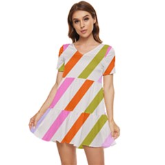 Lines Geometric Background Tiered Short Sleeve Babydoll Dress