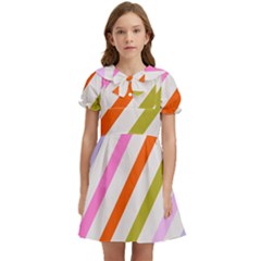 Lines Geometric Background Kids  Bow Tie Puff Sleeve Dress