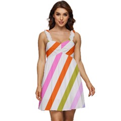 Lines Geometric Background Ruffle Strap Babydoll Chiffon Dress