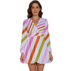 Lines Geometric Background Long Sleeve V-Neck Chiffon Dress 