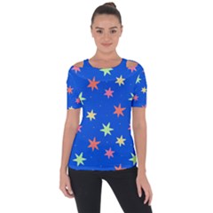 Background Star Darling Galaxy Shoulder Cut Out Short Sleeve Top