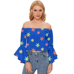 Background Star Darling Galaxy Off Shoulder Flutter Bell Sleeve Top