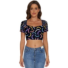 Abstract Pattern Wallpaper Short Sleeve Square Neckline Crop Top 