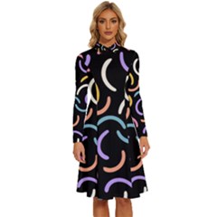 Abstract Pattern Wallpaper Long Sleeve Shirt Collar A-line Dress by Maspions