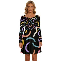 Abstract Pattern Wallpaper Long Sleeve Wide Neck Velvet Dress by Maspions