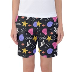 Sea Shells Pattern Wallpaper Fish Women s Basketball Shorts