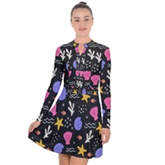 Sea Shells Pattern Wallpaper Fish Long Sleeve Panel Dress