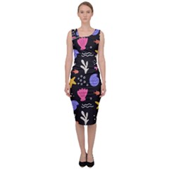 Sea Shells Pattern Wallpaper Fish Sleeveless Pencil Dress