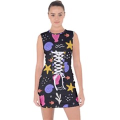 Sea Shells Pattern Wallpaper Fish Lace Up Front Bodycon Dress