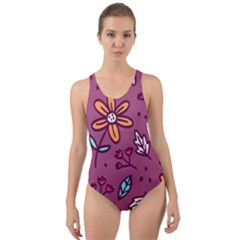 Flowers Petals Leaves Foliage Cut-out Back One Piece Swimsuit