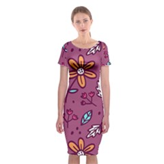 Flowers Petals Leaves Foliage Classic Short Sleeve Midi Dress